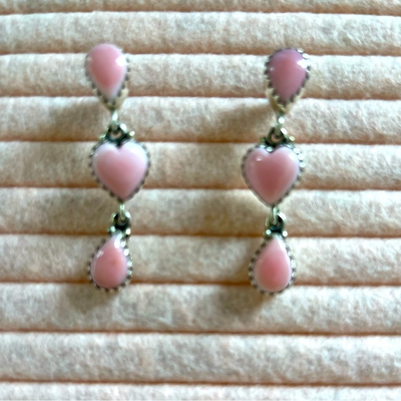 Pink Conch Sterling Drop Heart Earrings - Picture 3 of 4